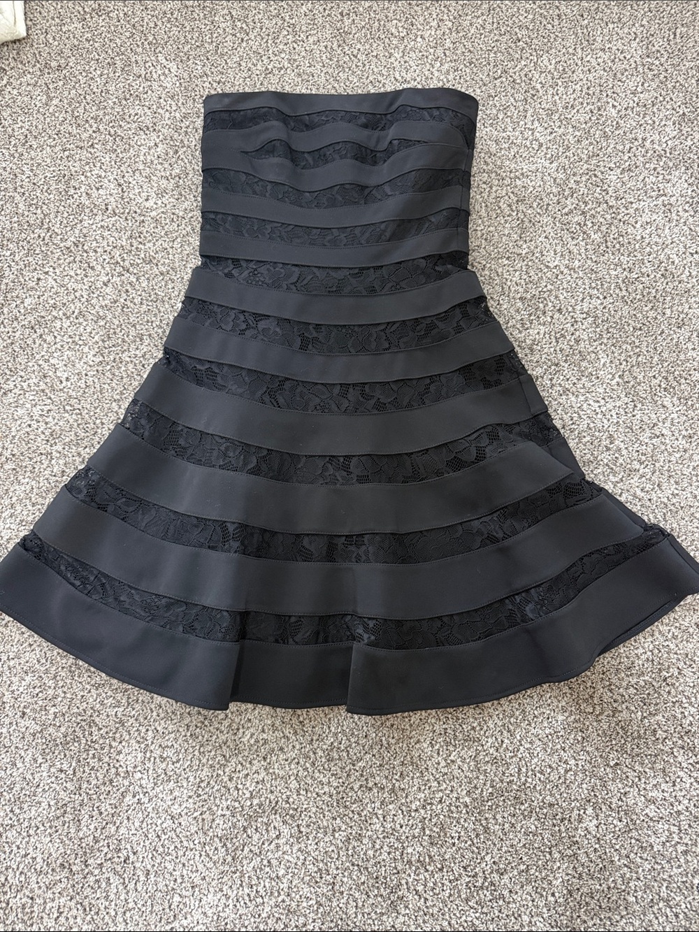 White House Black Market women’s size 4 strapless black dress lace insets.